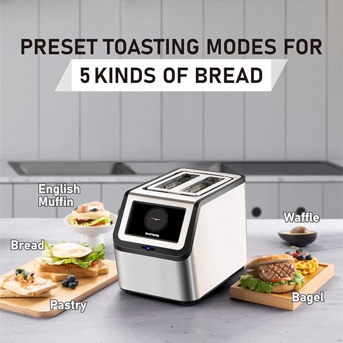 Smart Toaster, KETIAN Touch Screen 2 Slice,High-speed Automatic Settings, Bagel English Muffins Toast Pastry Waffles Bread Toaster,Stainless Steel