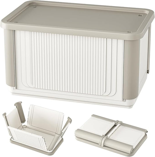 HAIXIN Collapsible Storage Bin with Lid - 62.8 QT Foldable Closet Organizers Stackable Storage Box Plastic Storage Container for Home Garage Office, 1 Pack