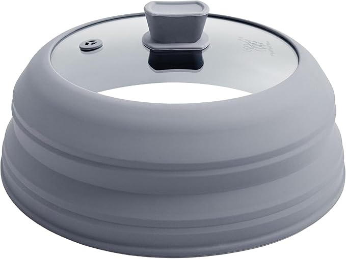 Microwave Splatter Cover for Food Collapsible Glass Microwave Cover Silicone Splatter Guard Dishwasher Safe Splatter Lid for Plates, Bowls, Pots & Stovetop Cooking 11.8" Gray