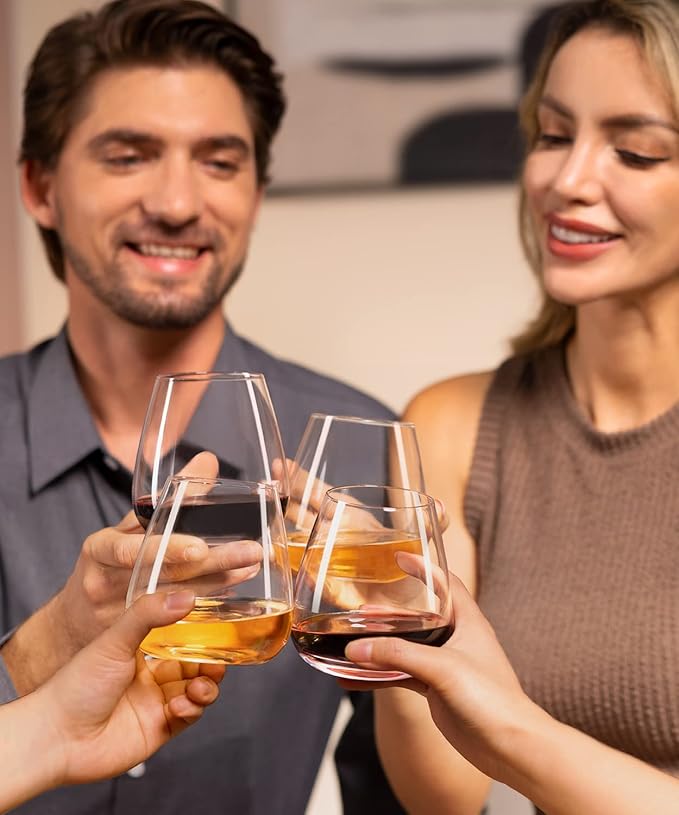 LUNA & MANTHA Stemless Wine Glasses Set of 6, 14.5oz Red White Wine Glass,Premium Hand Blown Crystal Glasses for Daily Use and Special Days, Perfect Gifts for Men and Women