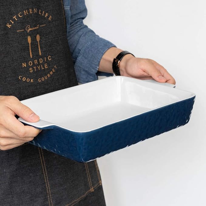 4 QT Baking Dish, Casserole Dishes for Oven, 9x13 Baking Pan with Handles, Lasagna Pan Deep, Ceramic Casserole Dish Oven Safe for Baking, Lasagna, Kitchen, Wedding Gift (Dark Blue)