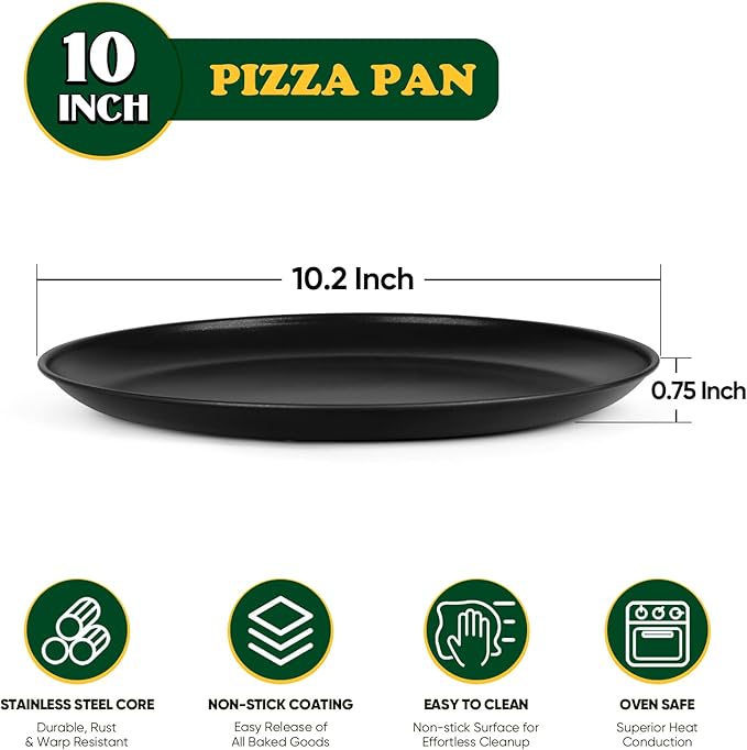 E-far 10 Inch Pizza Pan Set of 2, Nonstick Pizza Pie Pan Tray Platter, Metal Round Baking Sheet Cooking Pan for Oven, Durable & Stainless Steel Core