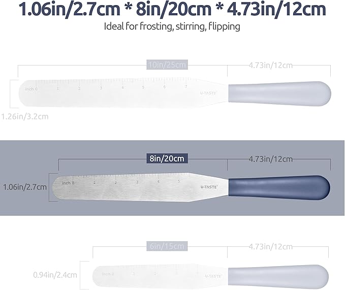 U-Taste 8in Cake Icing Spatula: Flexible Decorating Frosting Knife with Straight Thinner Stainless Steel Blade, Smooth Spreading Tools with Comfortable PP Handle for Cream, Cupcake (Midnight Blue)