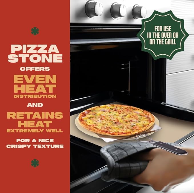 Concord 3 Piece Pizza Stone, Pizza Peel, Pizza Cutter, with Cordierite Heatwell Technology (Pizza set)