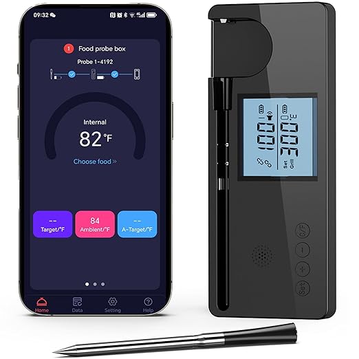 Meat Thermometer Digital Wireless with 800ft Range, Bluetooth 5.3 Food Thermometer with Dual-Temperature Probe, LCD Display and App&Case Setting for Grilling Smoking Cooking