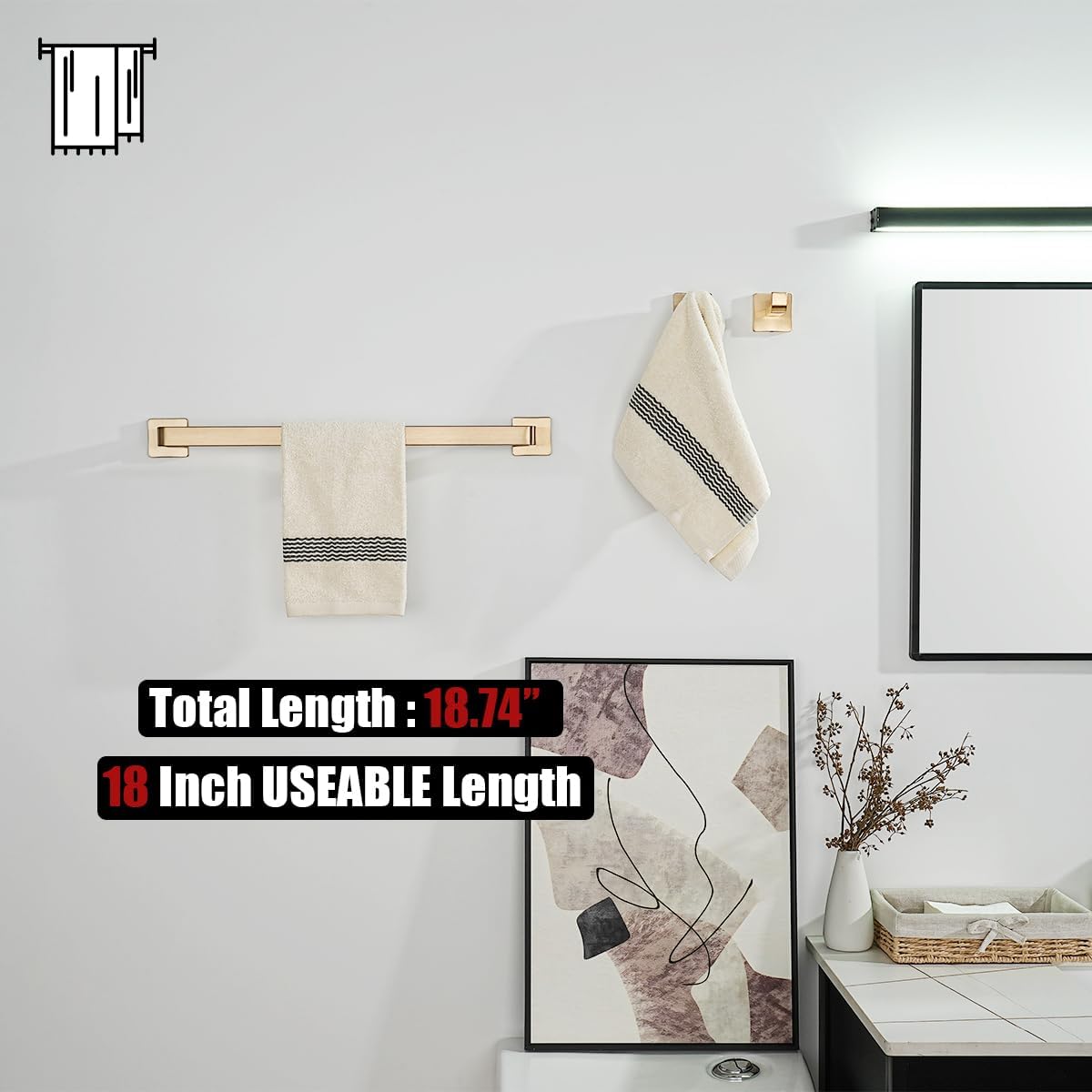 JQK Champagne Bronze Towel Bar, 18 Inch 304 Stainless Steel Thicken 0.8mm Towel Rack Bathroom, Towel Holder Wall Mount, Total Length 20.41 Inch, TB250L18-CB