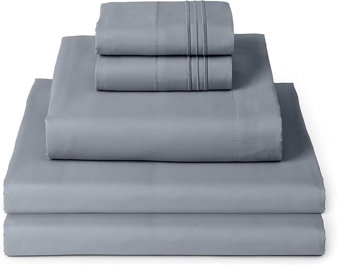Mellanni Split King Sheets Set - 5 PC Iconic Collection Bedding - Hotel Luxury, Extra Soft, Cooling Bed Sheets - Wrinkle, Fade, Stain Resistant (Split King, Mineral Gray)