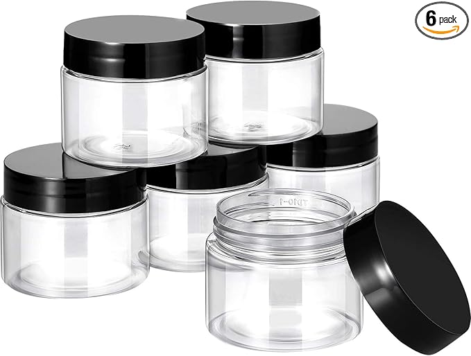 SATINIOR 6 Pack 2 oz Plastic Jars Containers with Lids Wide-mouth Refillable Leakproof Reusable Round Empty Jars for Travel Cosmetic Dry Food Spice Candy Cookie Home Kitchen Organizing(Black)