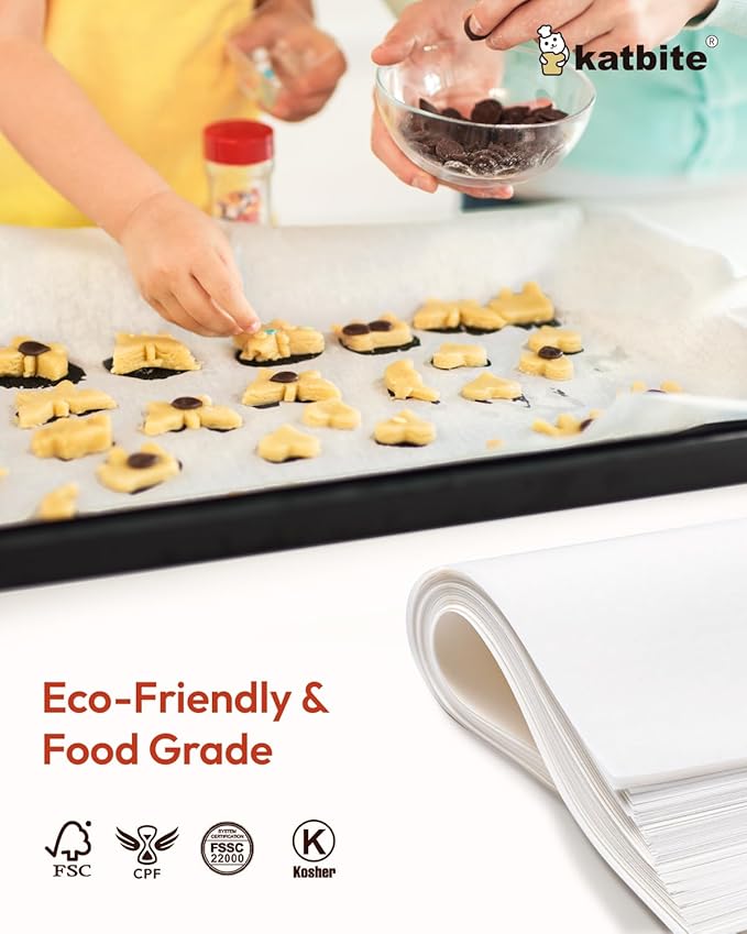 Katbite 16x24 inch Heavy Duty Parchment Paper Sheets, 100Pcs Precut Non-Stick Full Parchment Sheets for Baking, Cooking, Grilling, Frying and Steaming, Full Sheet Baking Pan Liners [Advanced Series]