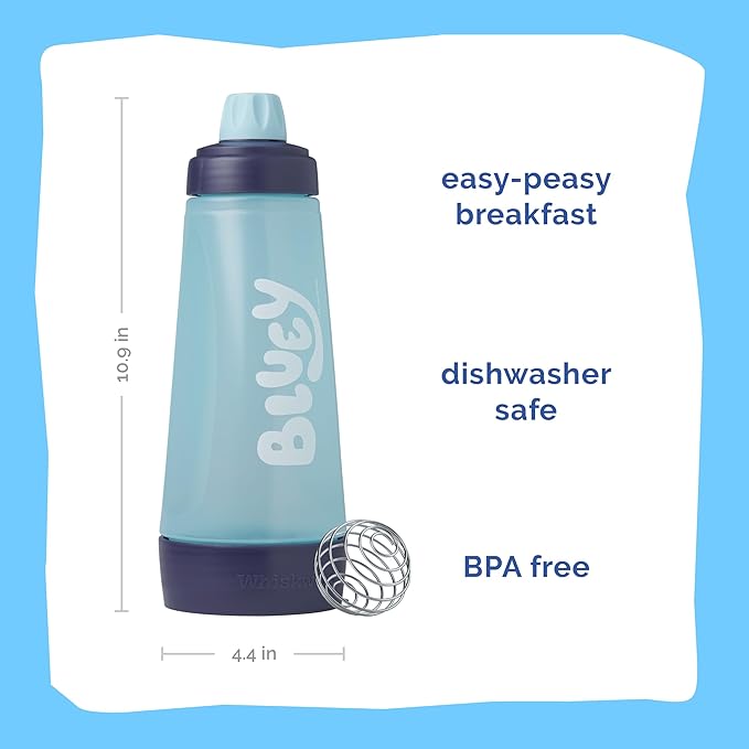 Whiskware Bluey Pancake Art Kit, 1 Batter Bottle, 2 Silicone Bluey and Bingo Pancake Molds, and 1 BlenderBall Wire Whisk, Durable, No-Mess Breakfast, BPA Free, Dishwasher Safe