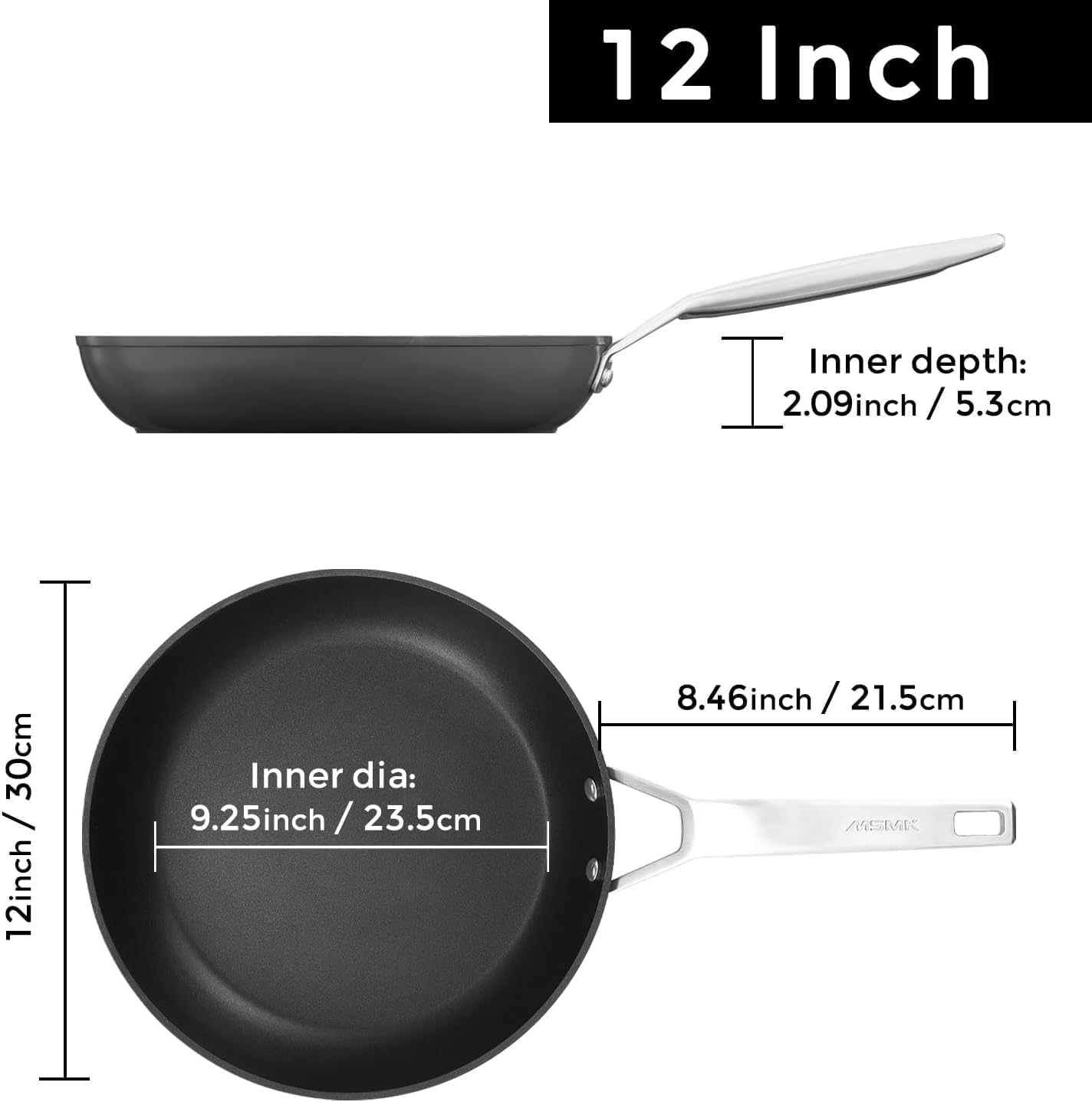 MsMk Nonstick Frying Pan, 12 InchTitanium and Diamond Non Stick Pan, Sturdy and Durable Skillet Nonstick, for Various Stove Type, Dishwasher Safe For Home Use