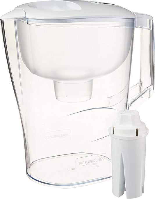 Amazon Basics 10-Cup Pitcher with Filter Compatible with Brita Water Filter Pitcher for Clean, Crisp Water, WQA and NSF Certified, Made in Europe
