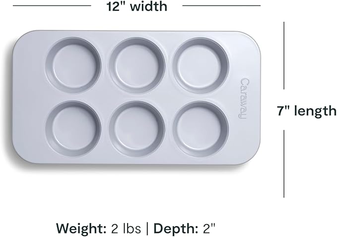 Caraway Nonstick Ceramic 6 Cup Muffin Pan Duo – Non-Toxic, PTFE & PFOA Free – Oven Safe – Aluminized Steel Core – Small Muffin Pan for Baking Cupcakes, Muffins & More - Perracotta