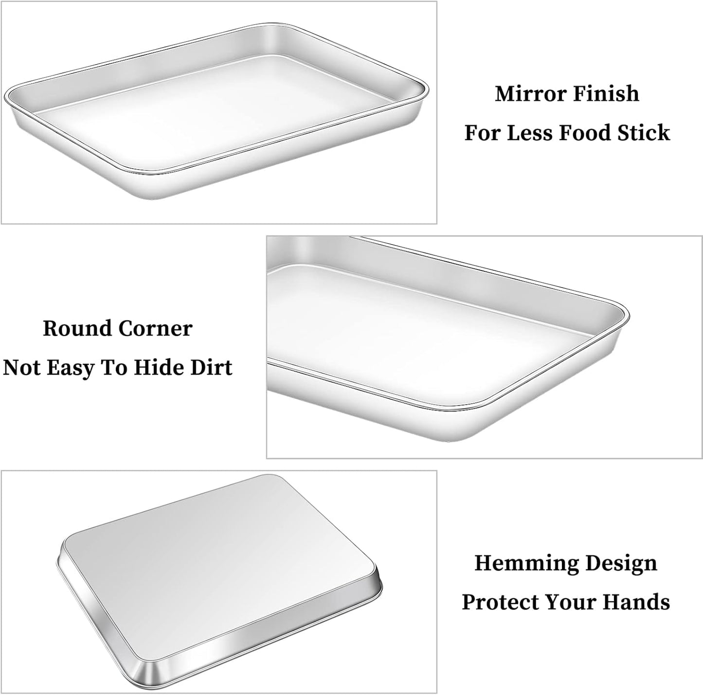 Deedro Baking Sheet with Rack Set [2 Sheets + 2 Racks], Stainless Steel Cookie Half Sheets Baking Pan Oven Tray with Cooling Rack, 10 x 8 x 1 Inch, Heavy Duty, Non-toxic, Easy Clean