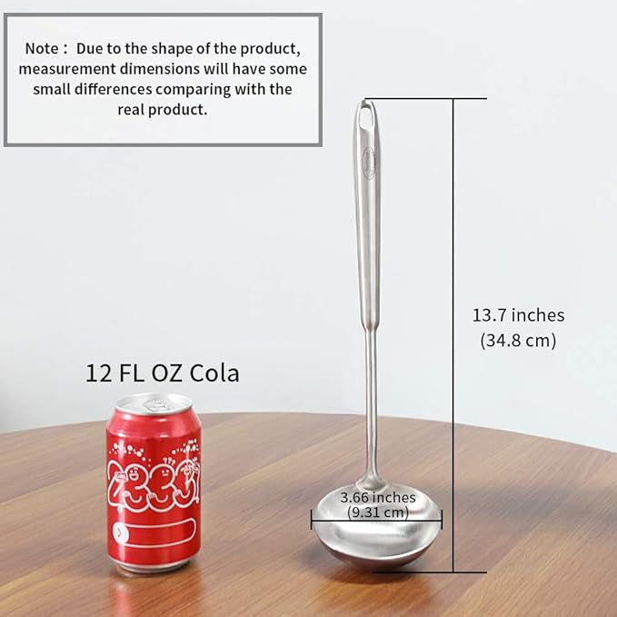 Newness Soup Ladle, [Rustproof, Heat Resistance, Integral Forming] Resilient 304 Stainless Steel Soup Spoon with Vacuum Ergonomic Round Handle, Cooking Spoon for Kitchen, 13.7 Inches