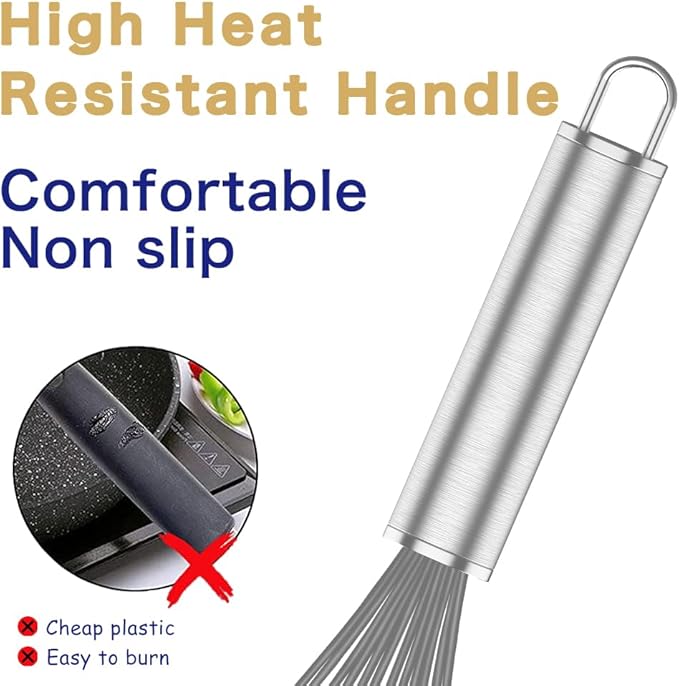 Grey Silicone Whisk, Professional Whisks For Cooking Non-Scratch, Stainless Steel & Silicone Wisk, Plastic Rubber Whisk Tool For Nonstick Cookware Pans, Silicon Wisks Set of 3