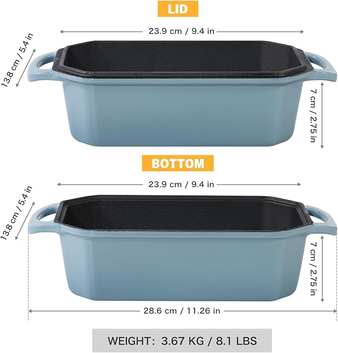 Bread Pan Cast Iron Loaf Pan with Lid Bread Loaf Pan 9x5 Inch Enameled Cast Iron Sourdough Bread Pan, LightBlue