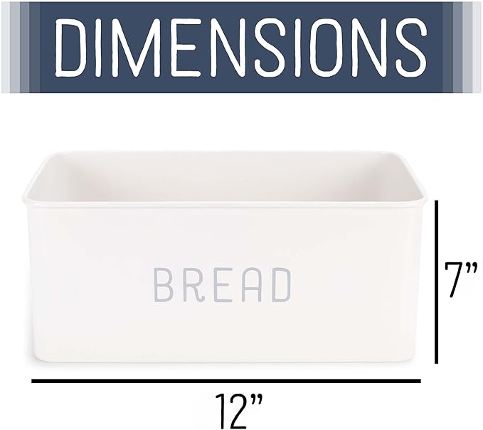 Nat & Jules Matte White 12 x 7 Metal Enamel Rubber Wood Lidded Bread Box
