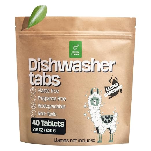 Dish Washing Machine Tablets, Pack of 40 - Fragrance-Free, PVA-Free, Non-Toxic Dishwasher Tablets in Compostable Packaging – Women-Owned Company, Leaping Bunny Certified