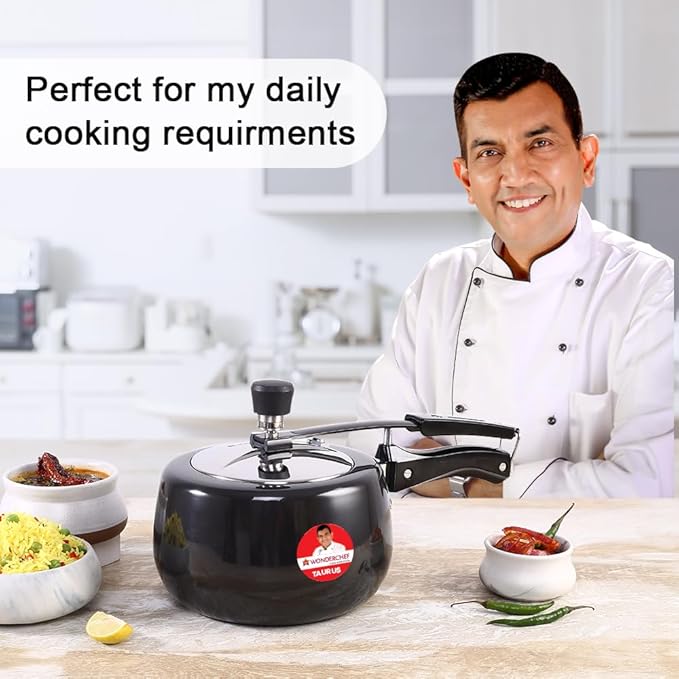 Wonderchef Taurus Hard Anodized Inner Lid Pressure cooker, 3 liter, Cool Touch Handles for Durability, Induction Friendly, 5 year warranty, ISI Certified3 LitresBlack