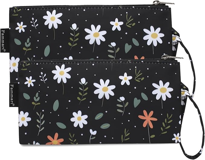 Reusable Sandwich Bag/Snack Bag for Kids & Adults, Dual Layer Lunch Bag with Handle, Washable, Food Safe, BPA Free (2-Pack, Daisy)