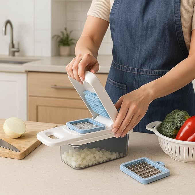 16-in-1 Vegetable Chopper, Mandoline Slicer and Food Processor - Kitchen Essentials for Effortless Food Prep - Includes Salad Spinner, Cheese Grater, Onion Chopper, French Fry Cutter, and More