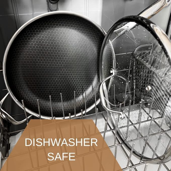 Cooksy 12 Inch Honeycomb Surface Hybrid Stainless Steel Frying Pan with Lid New Version