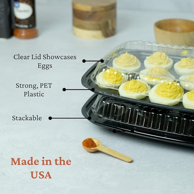 16 Pack - Disposable Deviled Egg Containers with Lid – Plastic Deviled Egg Trays – For 12 Egg Halves