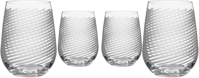 Rolf Glass Cyclone Stemless Wine Tumbler | 17 Ounce Set of 4 | Proudly Made in the USA | Large Engraved Wine Glasses | Lead-Free Glass