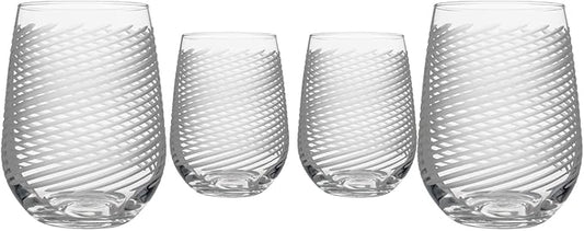 Rolf Glass Cyclone Stemless Wine Tumbler | 17 Ounce Set of 4 | Proudly Made in the USA | Large Engraved Wine Glasses | Lead-Free Glass