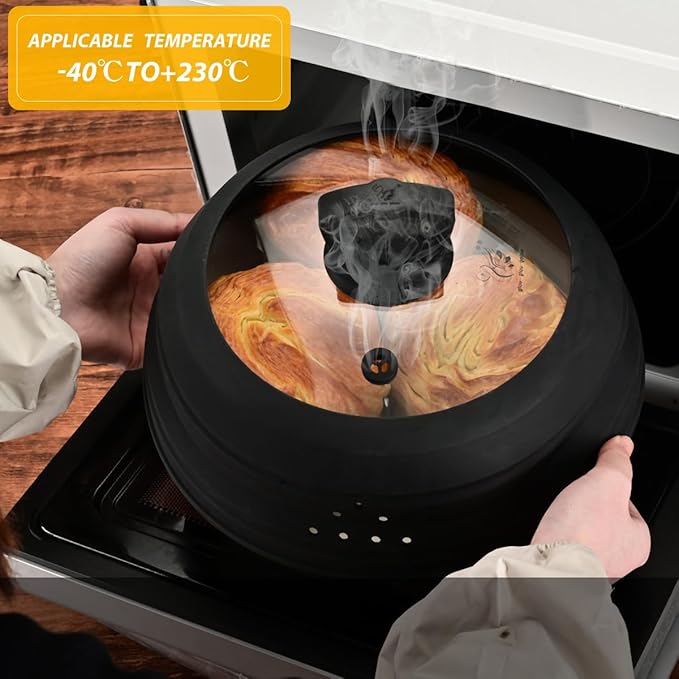 Microwave Splatter Cover Vented Glass Splatter Guard Lid with Collapsible Silicone for Food as Pot Covers 11.8 inch Large 2 Pack