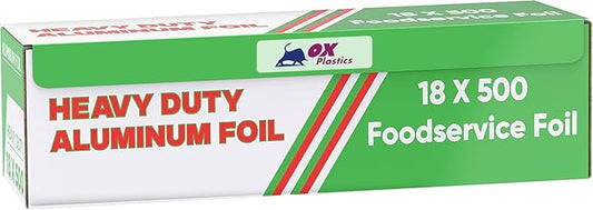 1 Pack Aluminum Foil Wrap 18"x 500 Feet - 22 Microns Heavy-Duty, Commercial Grade for Food Service Industry - Silver Foil for Cooking, BBQ and Baking