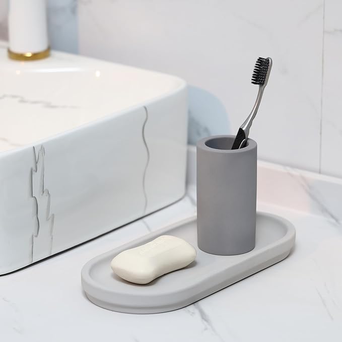 Diatomite Sink Caddy for Kitchen Organizer, Quick Dry Holder for Sponge, Dish, Brush, Bathroom Soap, Toothbrush - Fast Absorbing Stone Tray (Grey, 11" x 5")