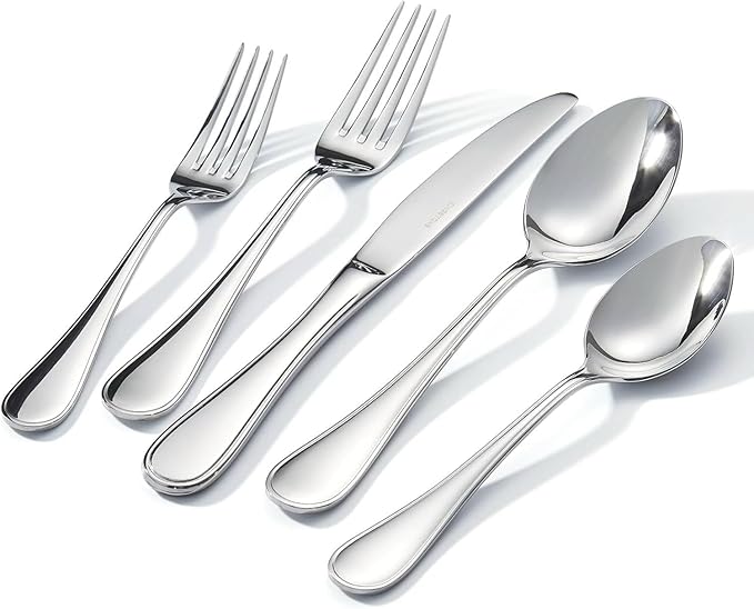 KINGSTONE 30 Piece Teardrop Silverware Set for 6, 18/10 Stainless Steel Flatware Set, Modern Design Cutlery Set for Home/Hotel/Wedding,Mirror Polished and Dishwasher Safe
