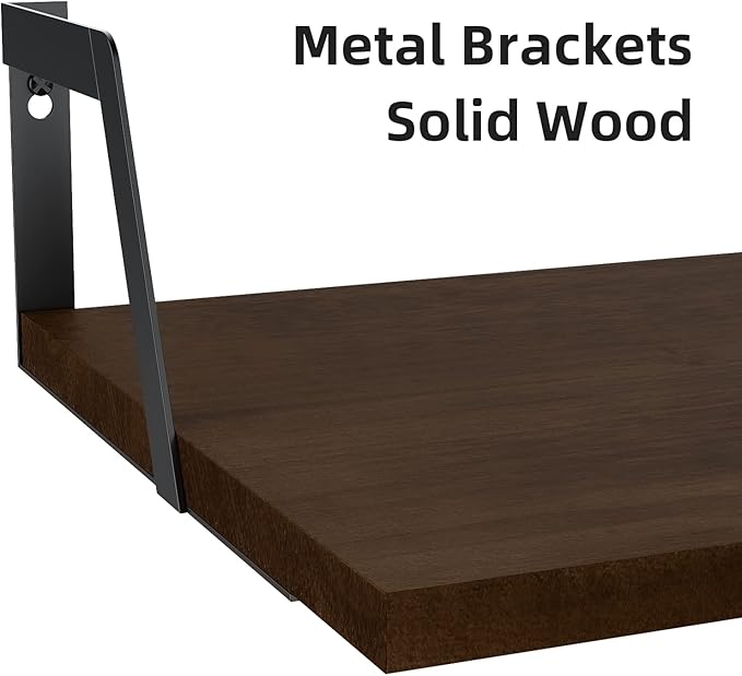 SRIWATANA Floating Shelves Wall Mounted Set of 2 Rustic Wood Shelves with Large Capacity(Dark Walnut)