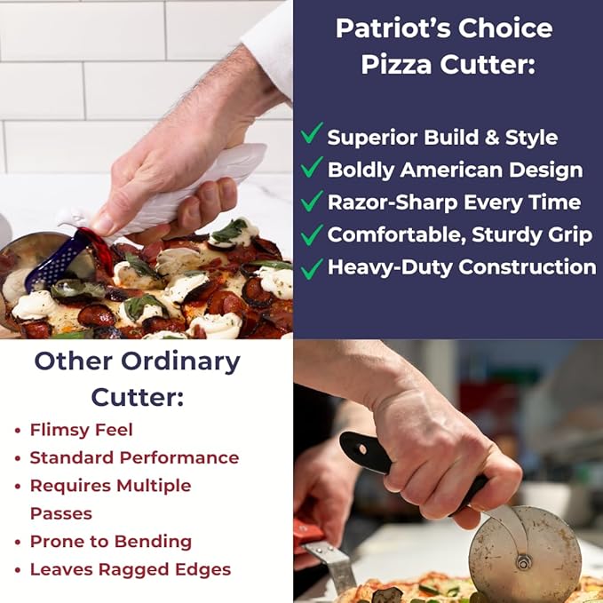 Patriot's Choice American Eagle Stainless Steel Pizza Cutter Wheel – Ultra Sharp with Built-In Finger Guard - Patriotic Kitchen Tools & Pizza Accessories Gift for Men - Dishwasher Safe 10"