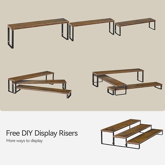 Spice Rack,Wooden Display Riser Stand, 3-Tier Perfume Stand and Cologne Organizer Stand, DIY Spice Rack Organizer, Display Shelf Metal Frame