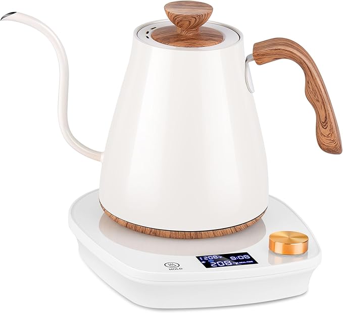 Gooseneck Electric Kettle, Intelligent Temperature Control, Stainless Steel Inner, Quick Heating, for Pour Over Coffee, Brew Tea, Boil Hot Water, 1000W 0.9L Off White
