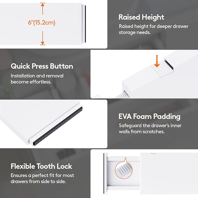 Lifewit 14 Pack Drawer Dividers Plastic 6" High, 13.5-22" Adjustable Drawer Organizers for Clothes, Expandable Dresser Separators in Bedroom/Bathroom/Kitchen/Fridge/Office Organization and Storage