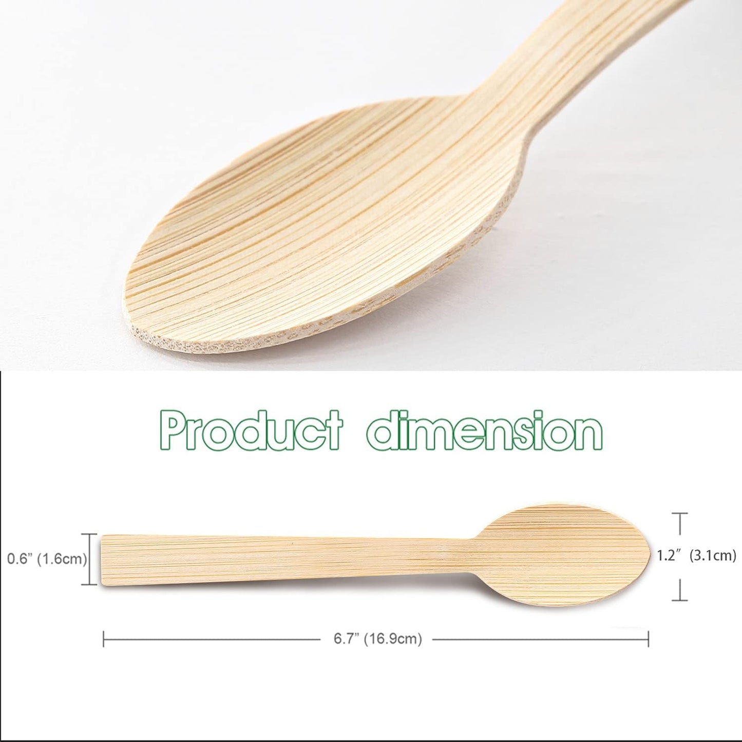 Bamboo Utensils Disposable- 100PK Bamboo Spoons for Eating 100% Biodegradable Compostable Renewable Natural Travel Cutlery 6.7" Spoon for Camping/Party