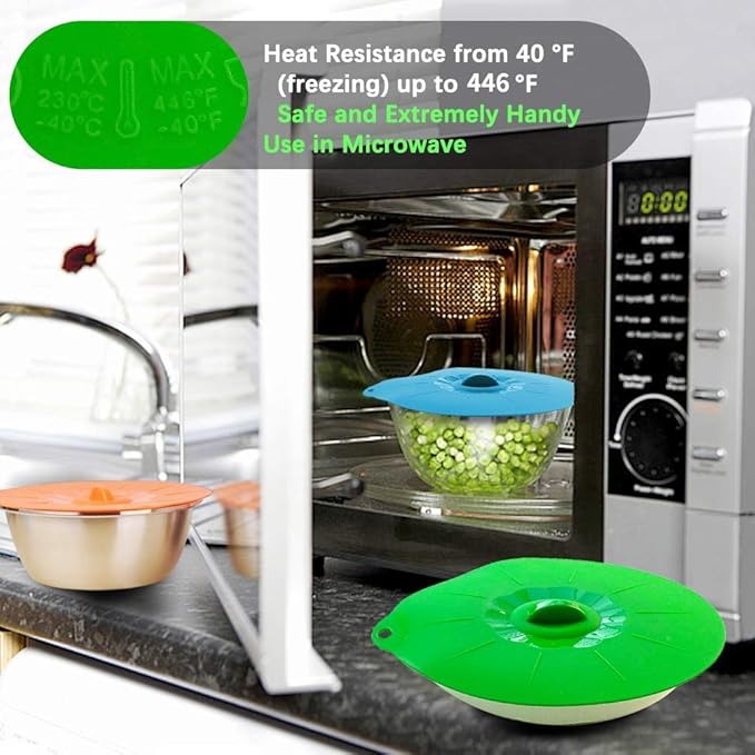 Silicone Lids Covers - Microwave Food Cover for Bowls,Cups,Pots,Pans Food Safe BPA Free Silicone Bowl Covers Easy to Clean and Storage
