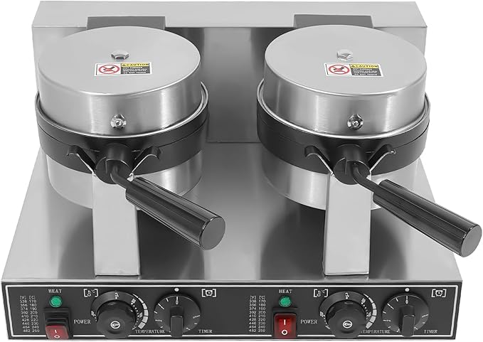 Commercial Waffle Maker,Double Head Waffle Maker Machine,2400W Non-Stick Stainless Steel Belgian Waffle Iron with Temp and Time Control for Restaurant