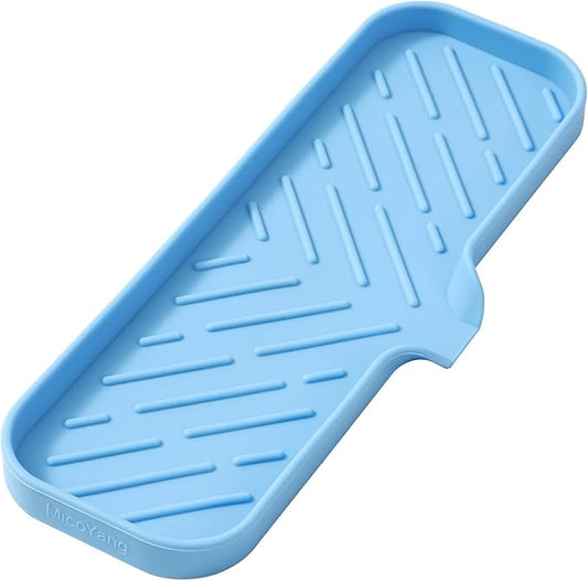 Silicone Bathroom Soap Dishes with Drain Spout-Bathroom and Kitchen Sink Organizer,Sponge Holder,Dish Soap Tray,Perfect for Dispenser,Scrubber,Bottle on Sink or Counter-Light Blue 12"×4"
