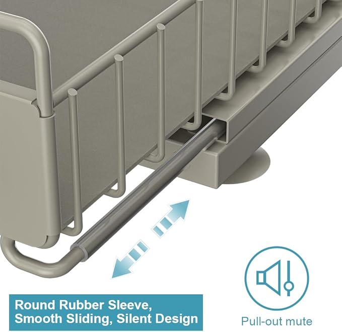 Under Sink Organizer, Pull Out Kitchen Cabinet Organizer 2 Tier Slide Out Under Sink Organizers and Storage, Sink Shelf Cabinet Storage Shelves for Kitchen Bathroom Pantry, Grey