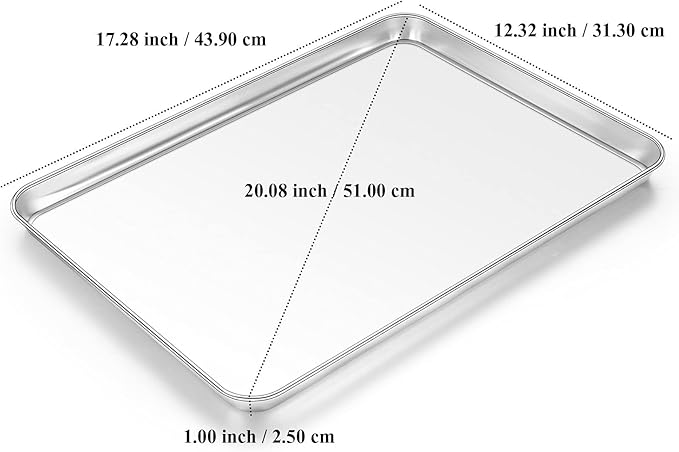 Baking Sheet, Yododo Stainless Steel Baking Pans Tray Cookie Sheet Toaster Oven Tray Pan Cookie Pan, Non Toxic & Healthy, Superior Mirror Finish & Rust Free, Easy Clean & Dishwasher Safe - 17.3 inch