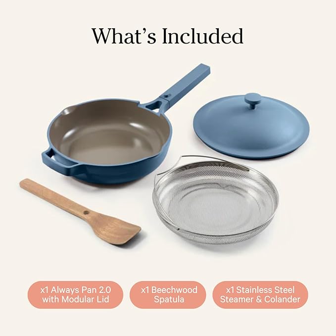 Our Place Always Pan 2.0-10.5” (2.6 Qt) Nonstick, Toxin-Free Ceramic Cookware | Patented 10-in-1 Aluminum Frying & Sauté Pan | Safe for Oven, Induction & All Cooktops up to 450°F | Blue Salt