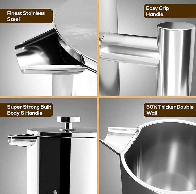 Utopia Kitchen Stainless Steel French Press Coffee Maker 12 Oz, French Press Tea Maker, Cold Brew Portable Travel Coffee Presses, Tea Press Gifts Silver