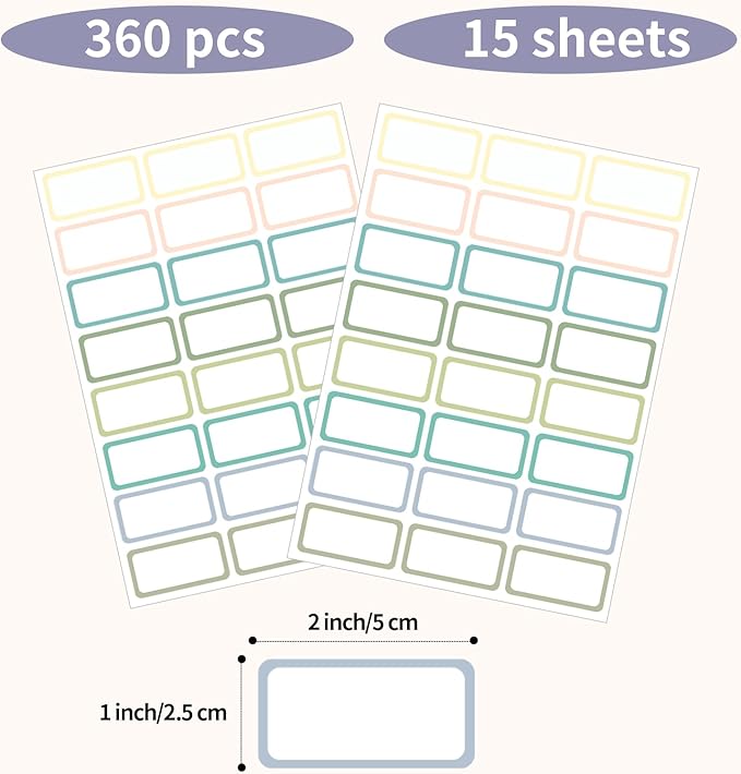 STARLIBOO Removable Labels, Removable Colored Labels Stickers, Self-Adhesive Rectangular Stickers Water/Oil/Tear Resistant for Food Containers/Classroom/Storage (8 Colors, 360 Labels)