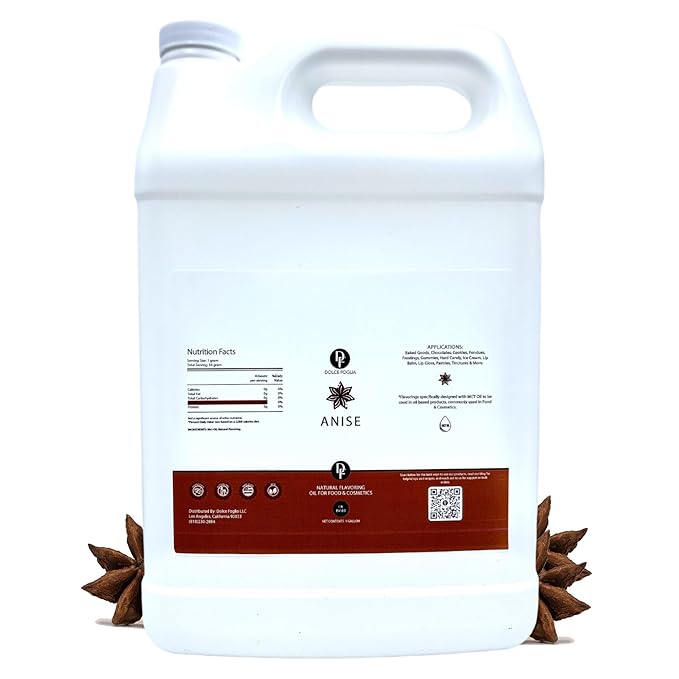 Dolce Flav Natural Anise Extract – 1 Gallon Oil-Soluble Kosher, Sugar-Free, Concentrated Licorice Anise Flavoring for Baking, Cookies & Liqueurs