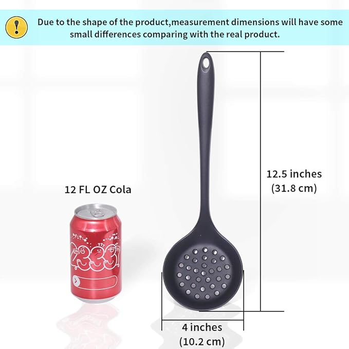 77L Slotted Spoon, Heatproof Skimmer Strainer Slotted Spoon, Seamless One-Piece Non-Stick Cooking Silicone Scoop Ladle with Ergonomic Handle for Filter Vegetable, Pasta and More (Black)